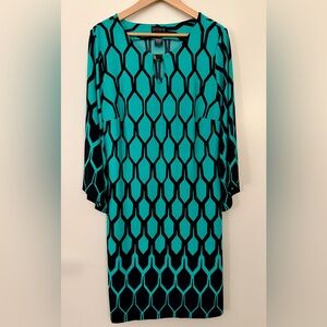 Enfocus Studio Teal and Black Geometric Dress
